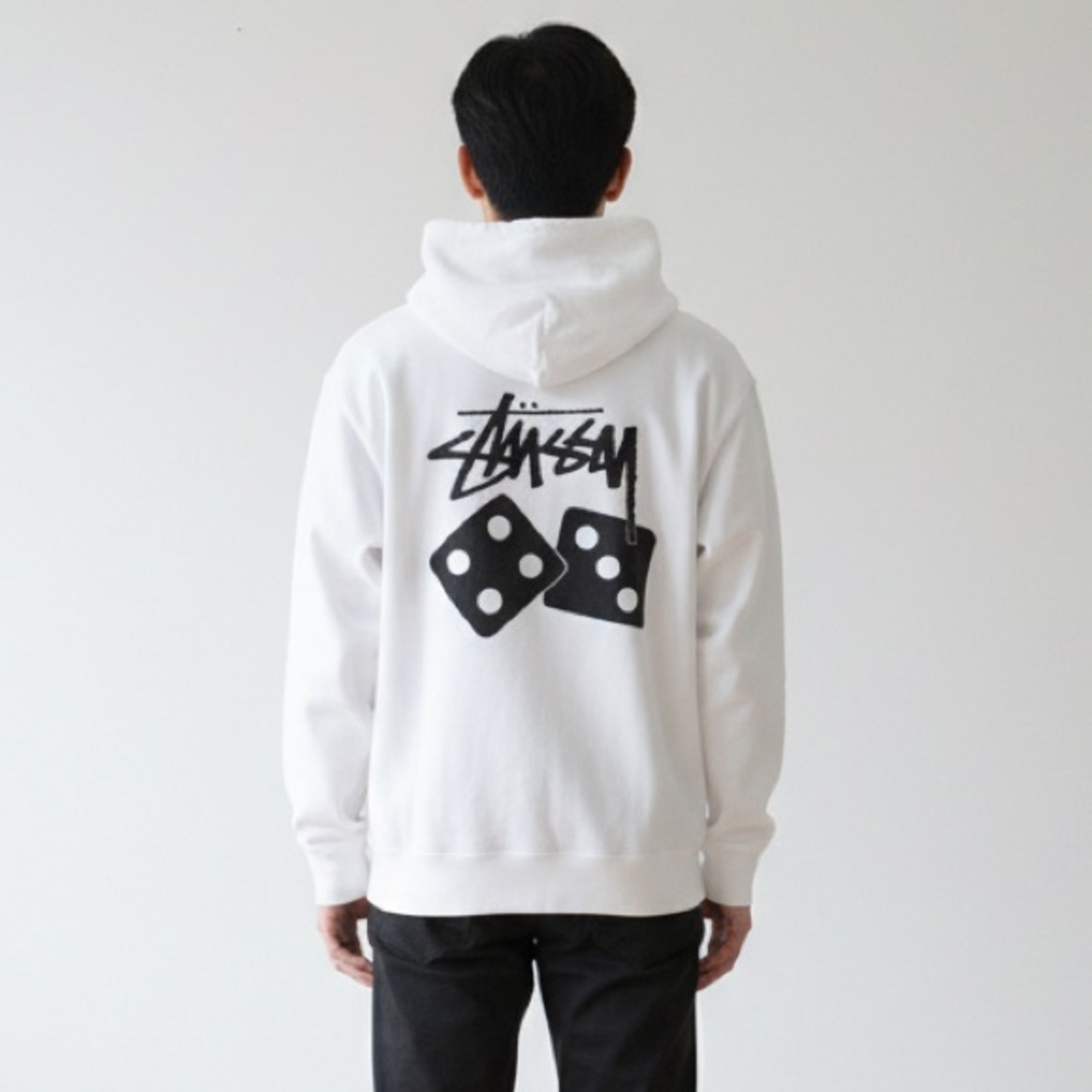 Stussy White Hoodie with Black Dice Graphic new